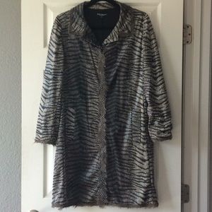 Betsey Johnson New York black label animal print with feather trim trench coat